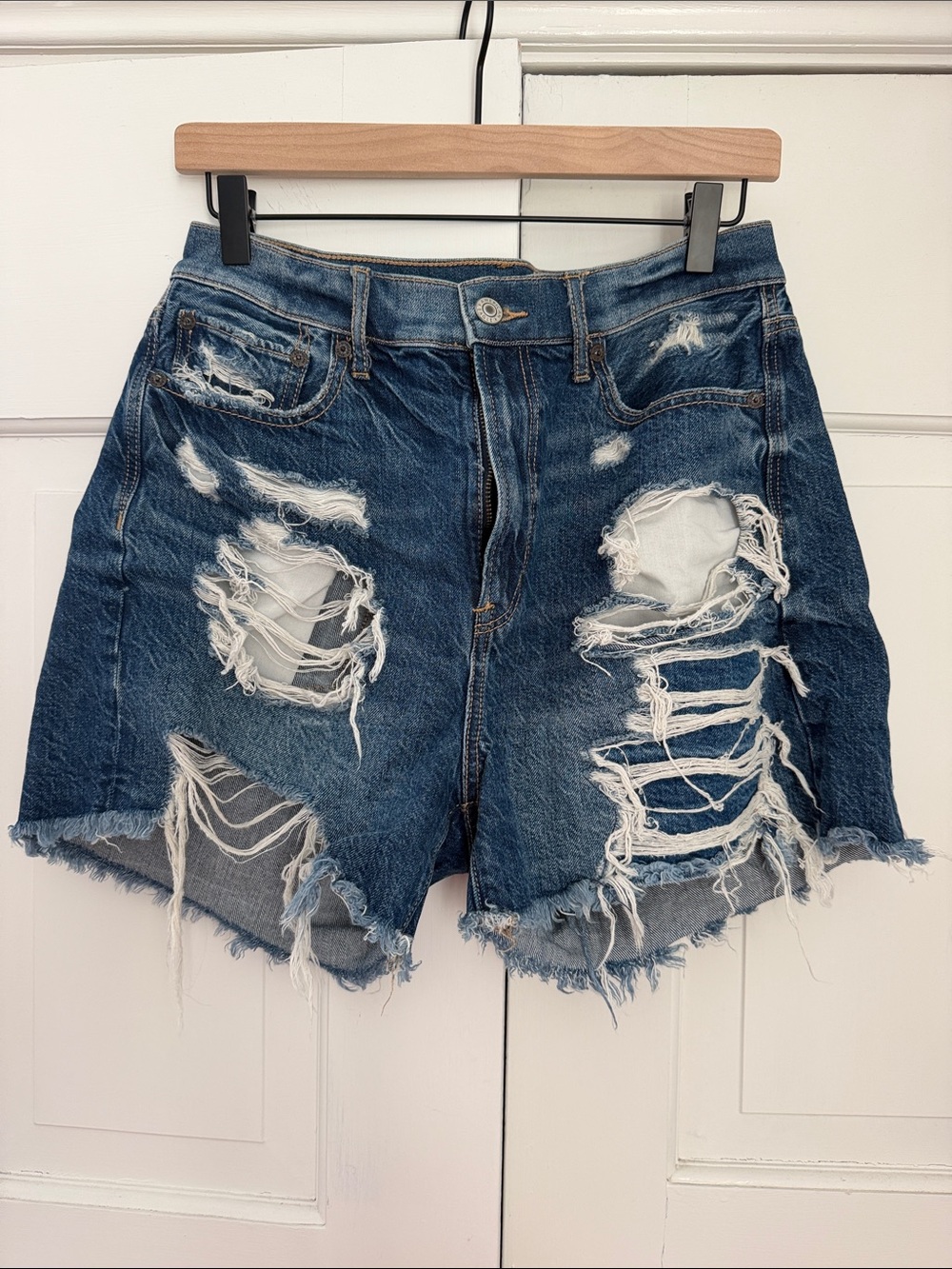 American Eagle Outfitters Distressed Dark Blue Denim Cutoff Shorts